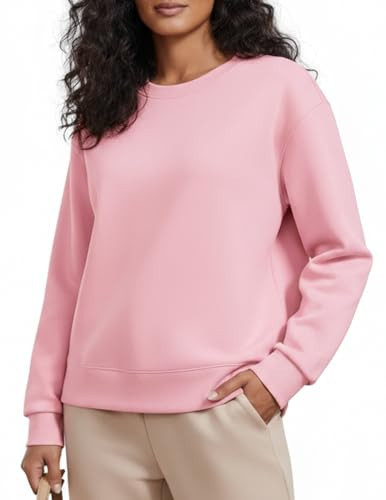 PINSPARK Sweatshirt for Women Crewneck Soft Long Sleeve Lightweight Sweatshirts Yoga Pullover Loose Fit Casual Dropped Shoulder Fall 2025,Pink Small | Amazon (US)