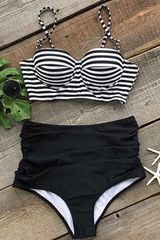 All About U Stripe High-waisted Bikini Set | Cupshe