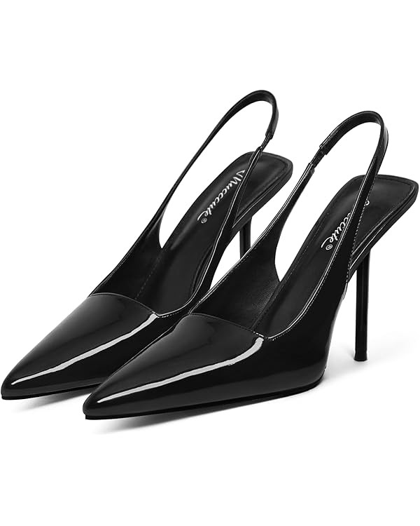 MUCCCUTE Women's Slingback Heels Closed Pointed Toe Stiletto High Heel Stretch Strap Patent Leath... | Amazon (US)