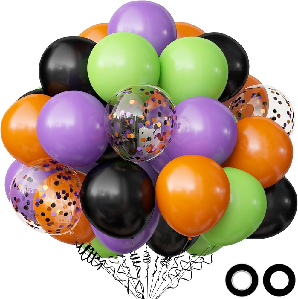 OuMuaMua 62PCS Halloween Party Balloons Decorations, 12 Inch Black Orange Green Purple Balloons C... | Amazon (US)