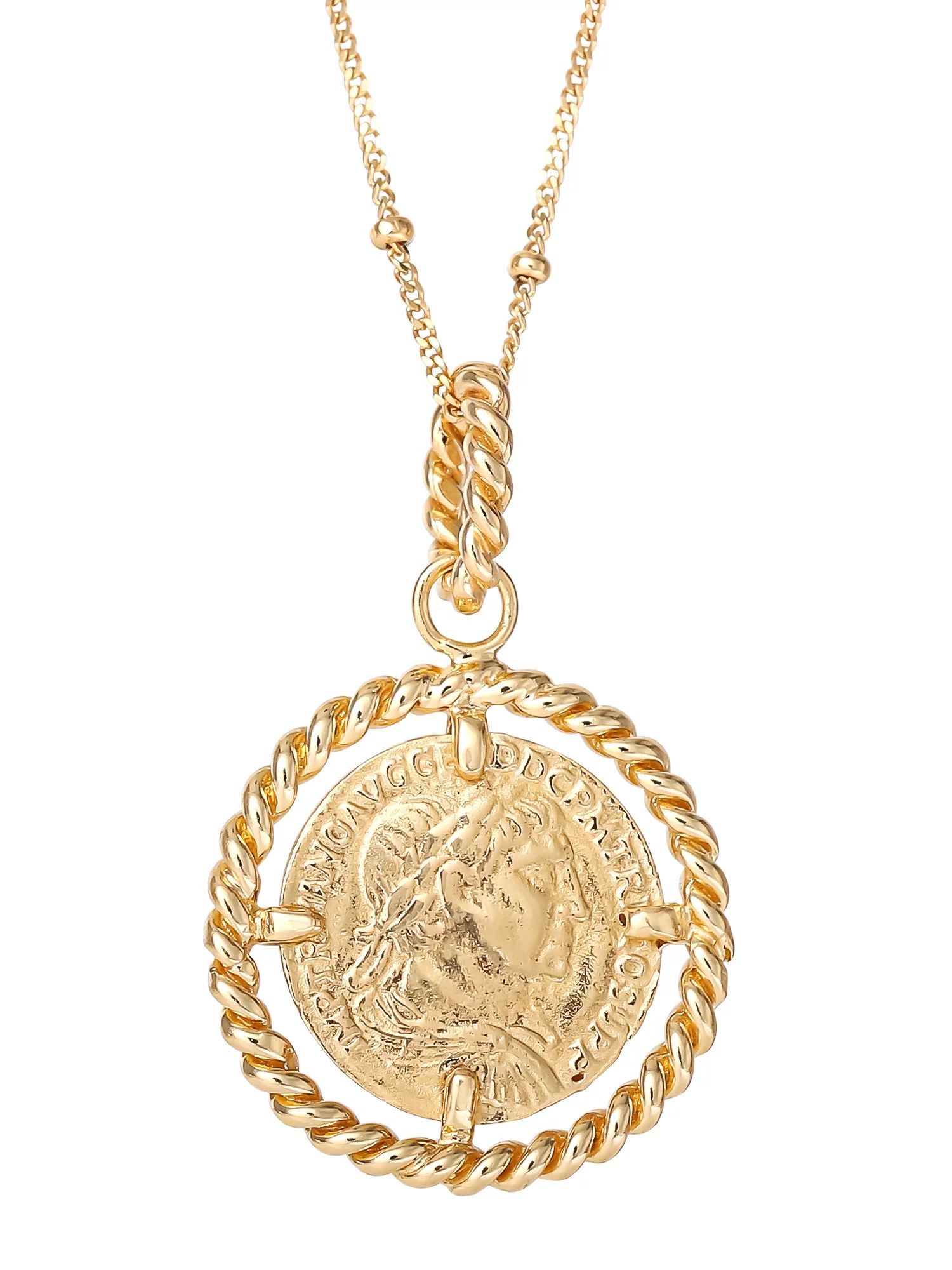 JS Jessica Simpson Women’s Gold Plated Sterling Silver Coin Pendant, 18” Beaded Chain | Walmart (US)