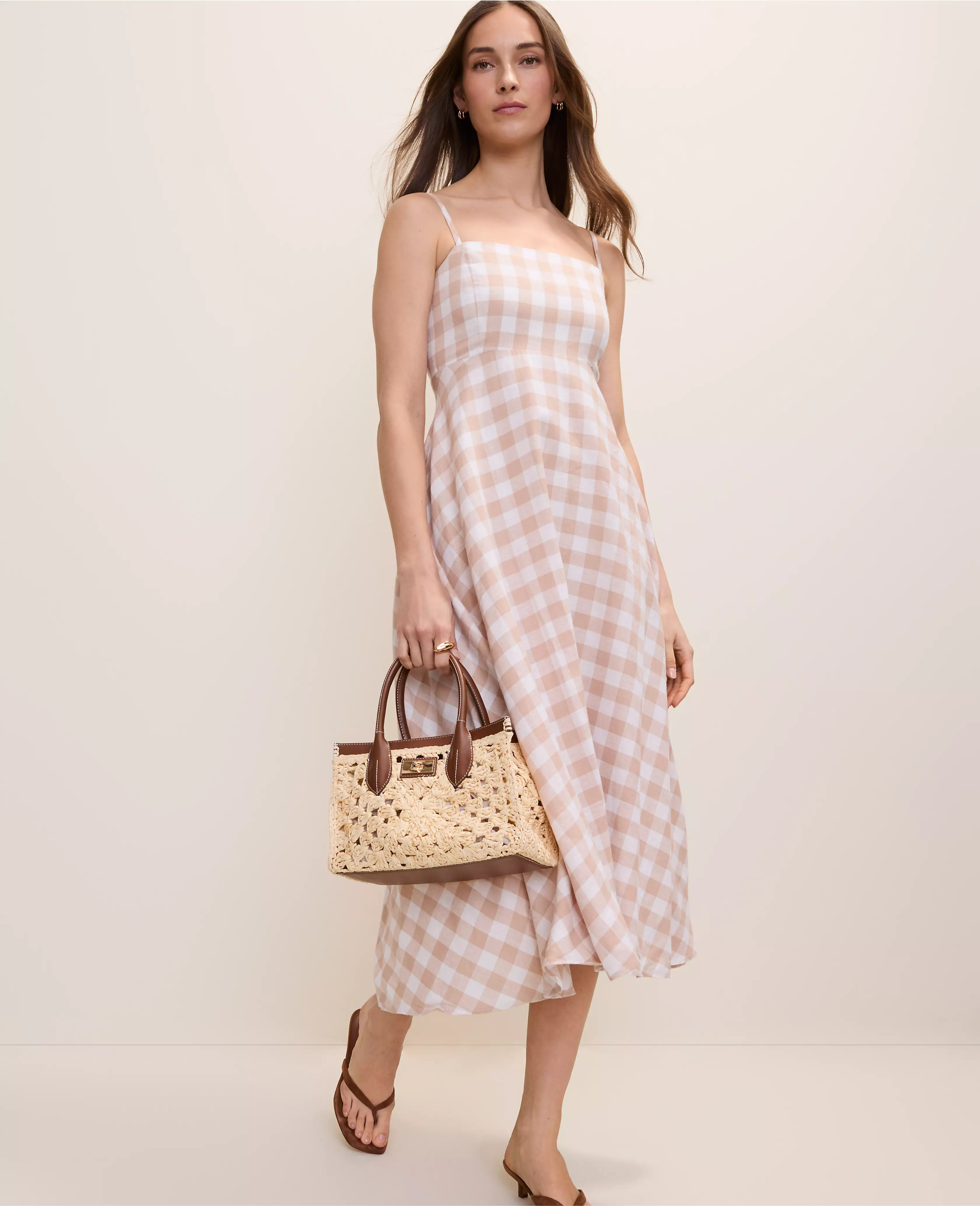 Gingham Midi Dress in Linen Blend | Ann Taylor