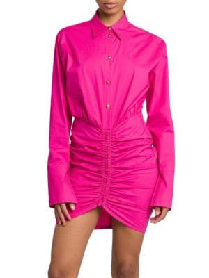 Stretch Cotton Ruched Mini Shirtdress | Saks Fifth Avenue OFF 5TH