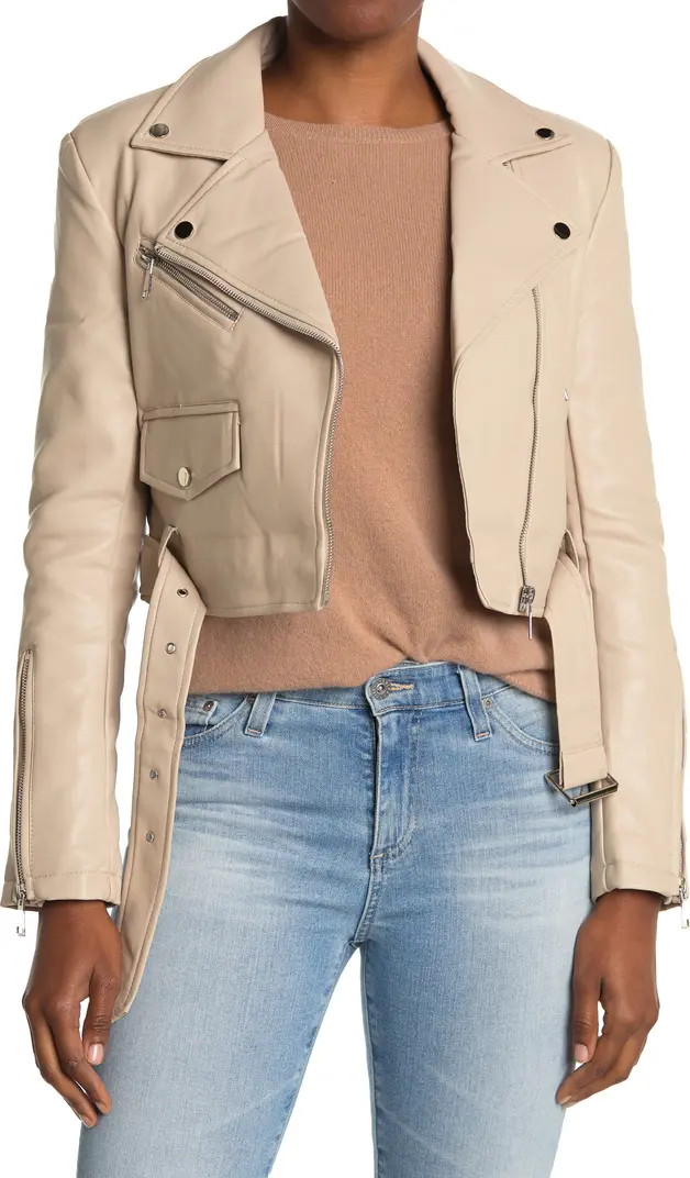 Beige Faux Leather Moto Jacket | Nordstrom Rack