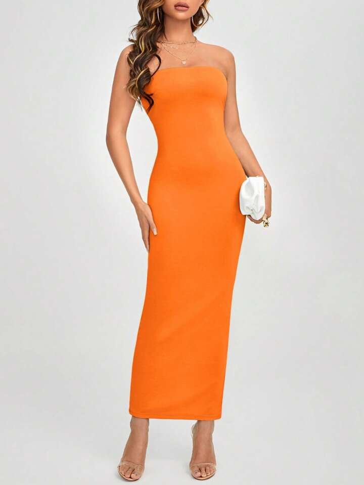 SHEIN PETITE Solid Tube Bodycon Dress | SHEIN