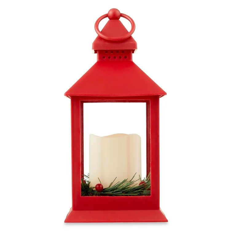 Christmas Decorative 9 in Height Red Color Flameless LED Pillar Candle Lantern, Single Pack, by H... | Walmart (US)