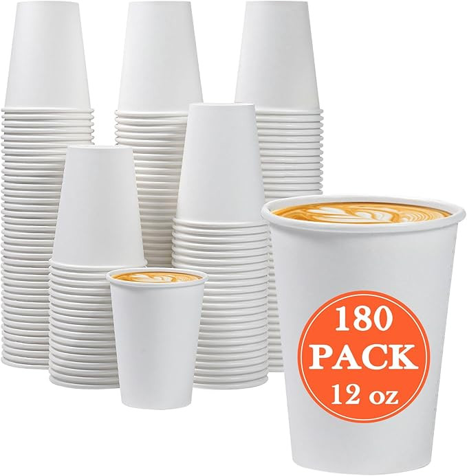 Lamosi 180 Count 12 oz Paper Coffee Cups, Disposable Paper Coffee Cups for Hot or Cold Drinks, 12... | Amazon (US)