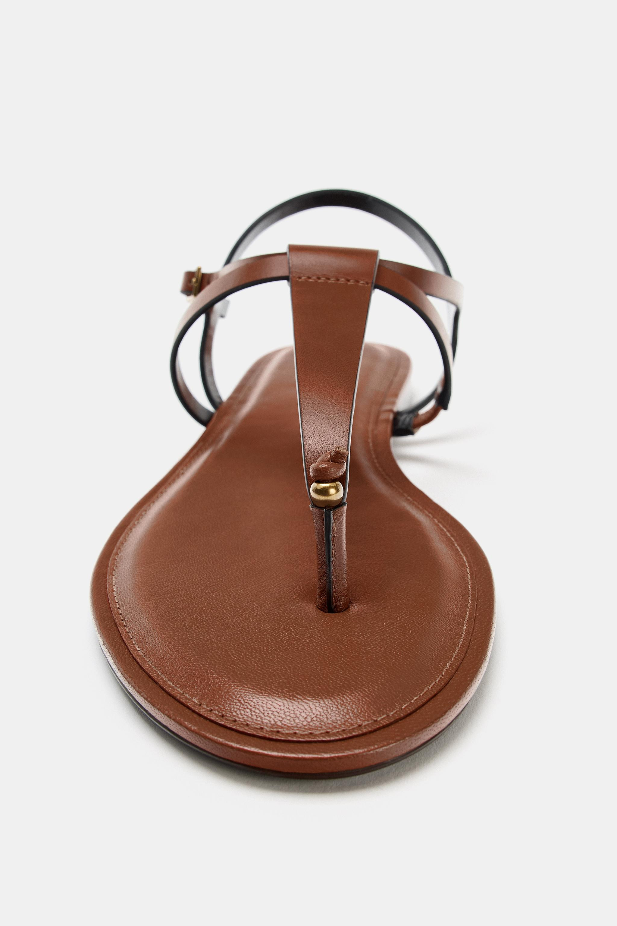 LEATHER FLAT SANDALS | Zara Canada