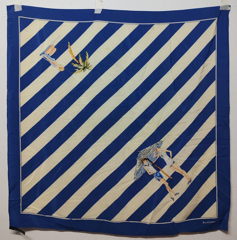 Polo Ralph Lauren Vintage Scarf Silk neckerchief pocket square blue white stripes women on the be... | Etsy (US)