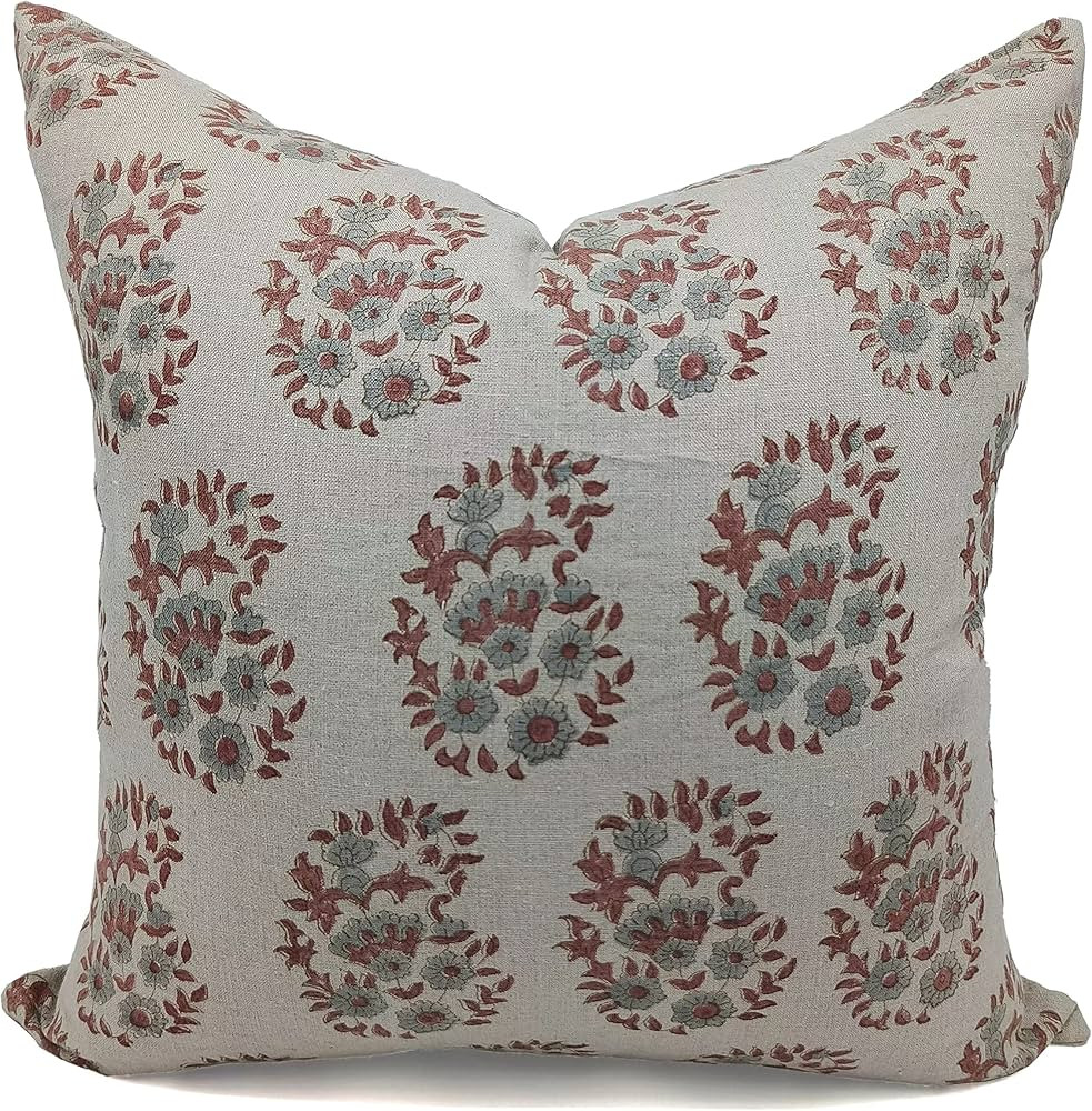 Fabritual Pure Linen Throw Pillow Cover, Outdoor Pillow with Handloom Print, Sustainable Handmade... | Amazon (US)