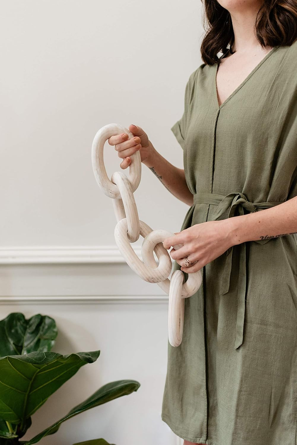 Decorative Wood Chain Link and Bead Garland Set | Hand Carved Pine Wood Chain Decor | Modern Farm... | Amazon (US)