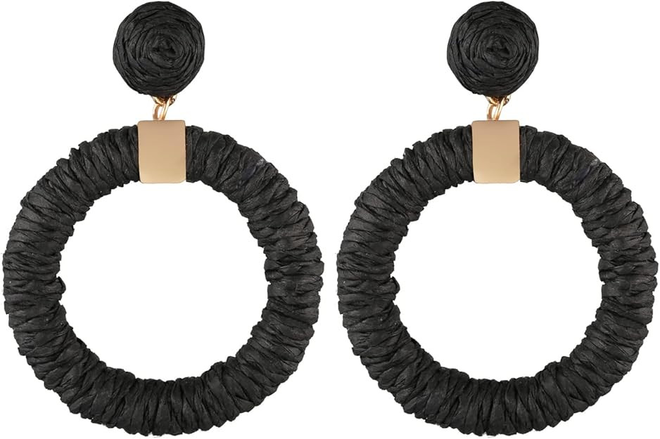 Raffia Earrings for Women,Bohemian Earrings Handmade Braid Hoop Drop Dangle Earrings | Amazon (US)