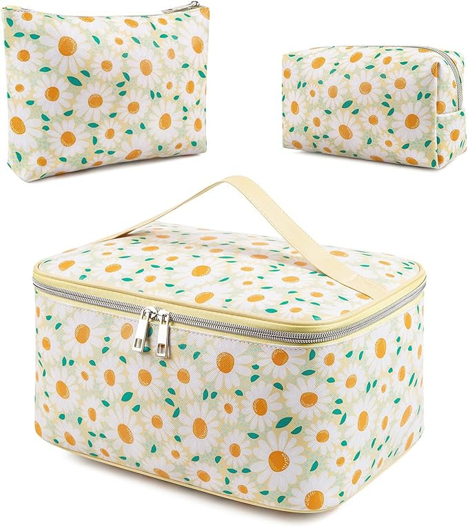 SAMZSKY Makeup Bag Set, 3 Pcs Portable Travel Cosmetic Bag Waterproof Organizer Case with Zipper ... | Amazon (US)