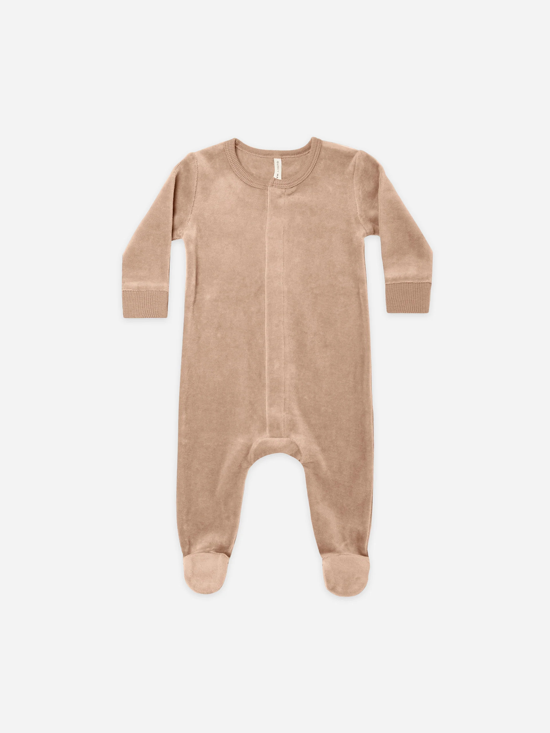 velour hidden snap footie | blush | Quincy Mae
