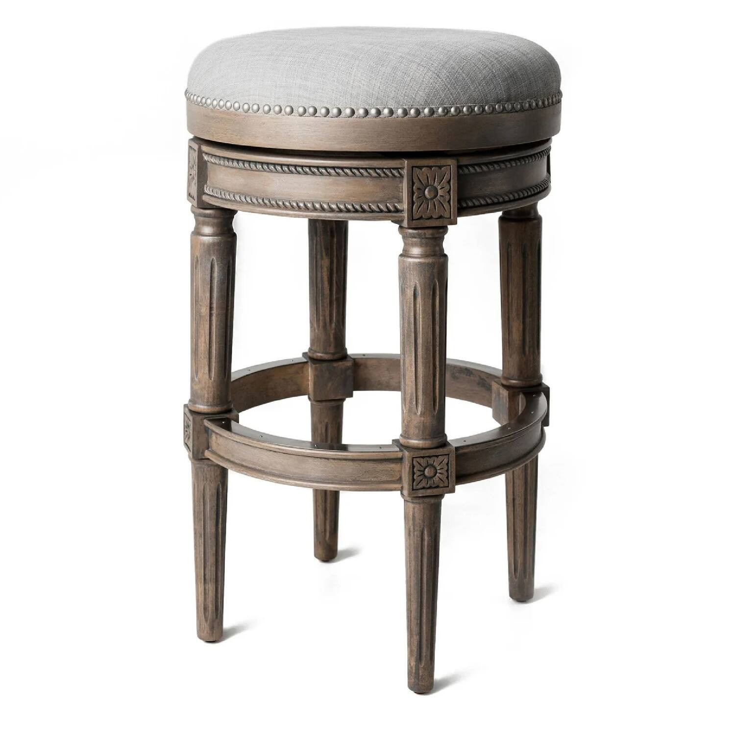 Maven Lane - 31"" Pullman Backless Bar Stool In Finish With Fabric Upholstery - Reclaimed Oak | Best Buy U.S.