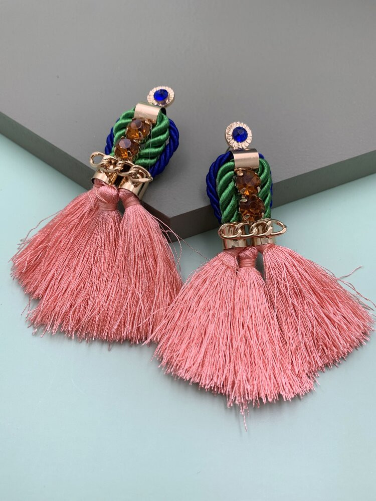 1pair Rhinestone Tassel Drop Earrings | SHEIN