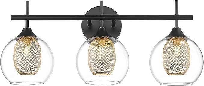 Bathroom Light Fixtures, 3-Light Black and Gold Vanity Lights Over Mirror, Farmhouse Wall Sconce ... | Amazon (US)