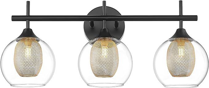 Bathroom Light Fixtures, 3-Light Black and Gold Vanity Lights Over Mirror, Farmhouse Wall Sconce ... | Amazon (US)