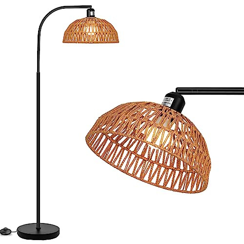 Farmhouse Rattan Floor Lamp, Black Rustic Tall Floor Lamp, Boho Floor Lamps with Hanging Adjustable Hand-Worked Rattan Shade, Foot Switch, Black Pole Lamps for Living Room (Bulb Not Included) | Amazon (US)