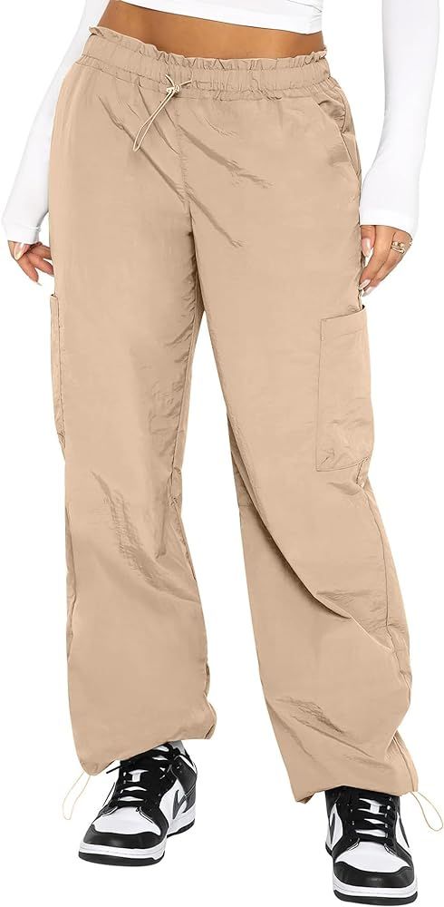 KIRUNDO Cargo Pants Women High Waisted Parachute Sweatpant 2024 Summer Trendy Y2K Baggy Wide Leg ... | Amazon (US)