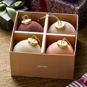 Flocked Ball Ornaments (Set of 4) - Cool Tones | West Elm (US)