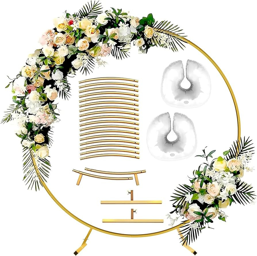 7.2FT Round Backdrop Stand - Circle Backdrop Stand Gold Balloon Arch Frame kit - Metal Wedding Ar... | Amazon (US)