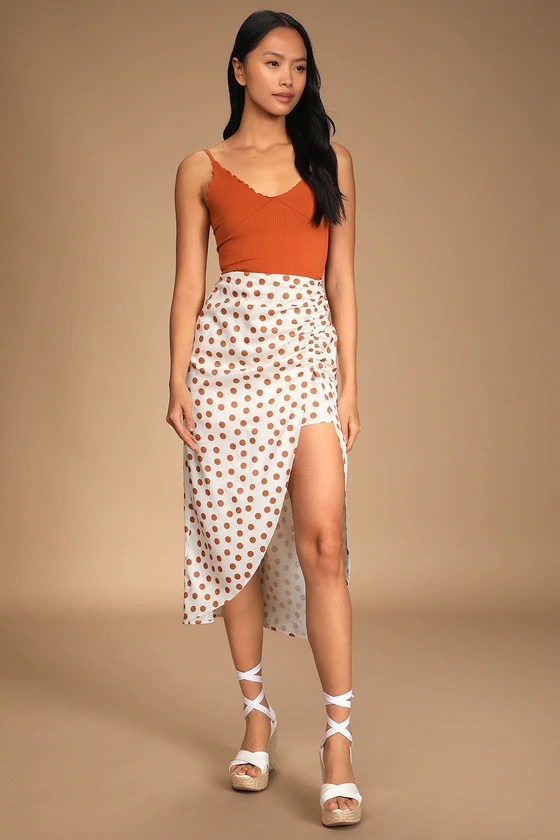 Easy on Me White Polka Dot High-Low Midi Skirt | Lulus (US)