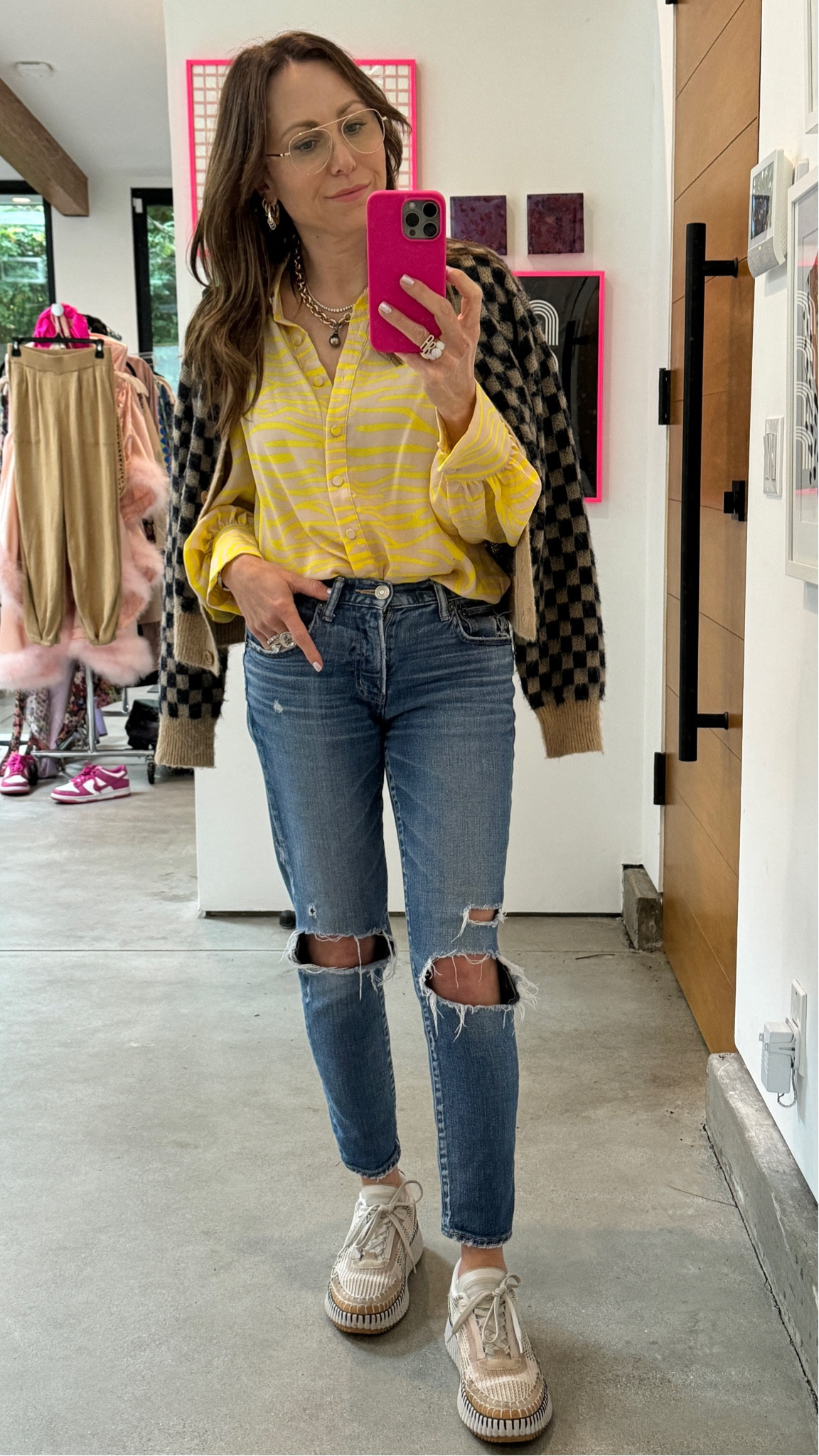 Casual Fridays at the office means luxe sneakers, sexy jeans, and pattern mixing like always.  I get such a kick out of mixing a $29 blouse, with super high end kicks and loads of fine jewelry of course…. High/low mixing at its best.  

#LTKfindsunder50 #LTKstyletip #LTKfindsunder100