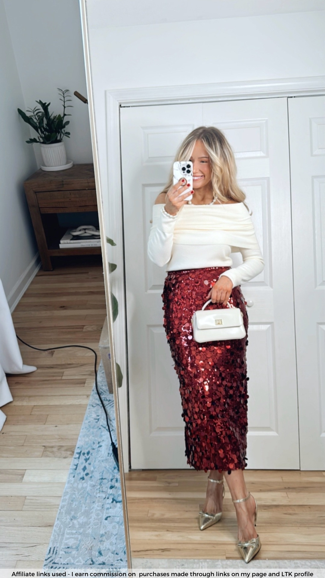 NYE outfit 

Amazon red skirt with sequins 
Zara sweater 