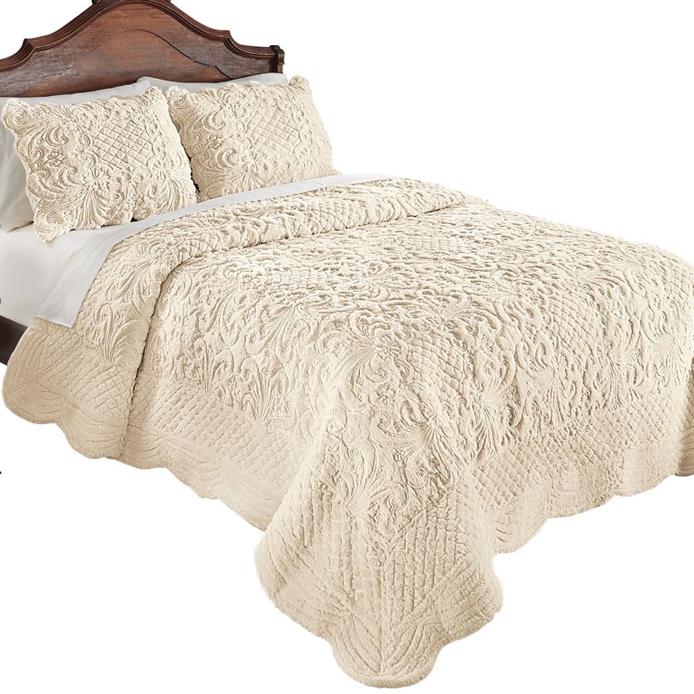 Elegant Ultra-Soft Faux Fur Plush Quilt Bedding with Scalloped Edges and Scroll and Lattice Patte... | Walmart (US)