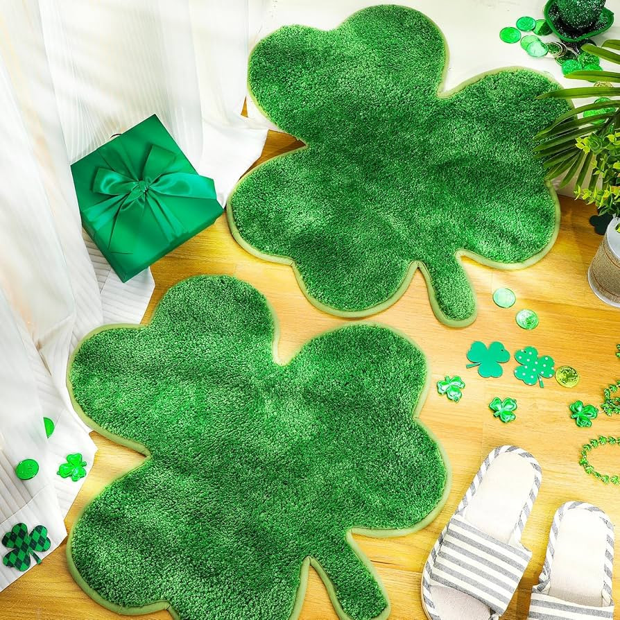 Cindeer 2 Pcs St. Patrick's Day Shamrock Mat Bathroom Bath Rugs Green Non Slip St Patricks Decora... | Amazon (US)