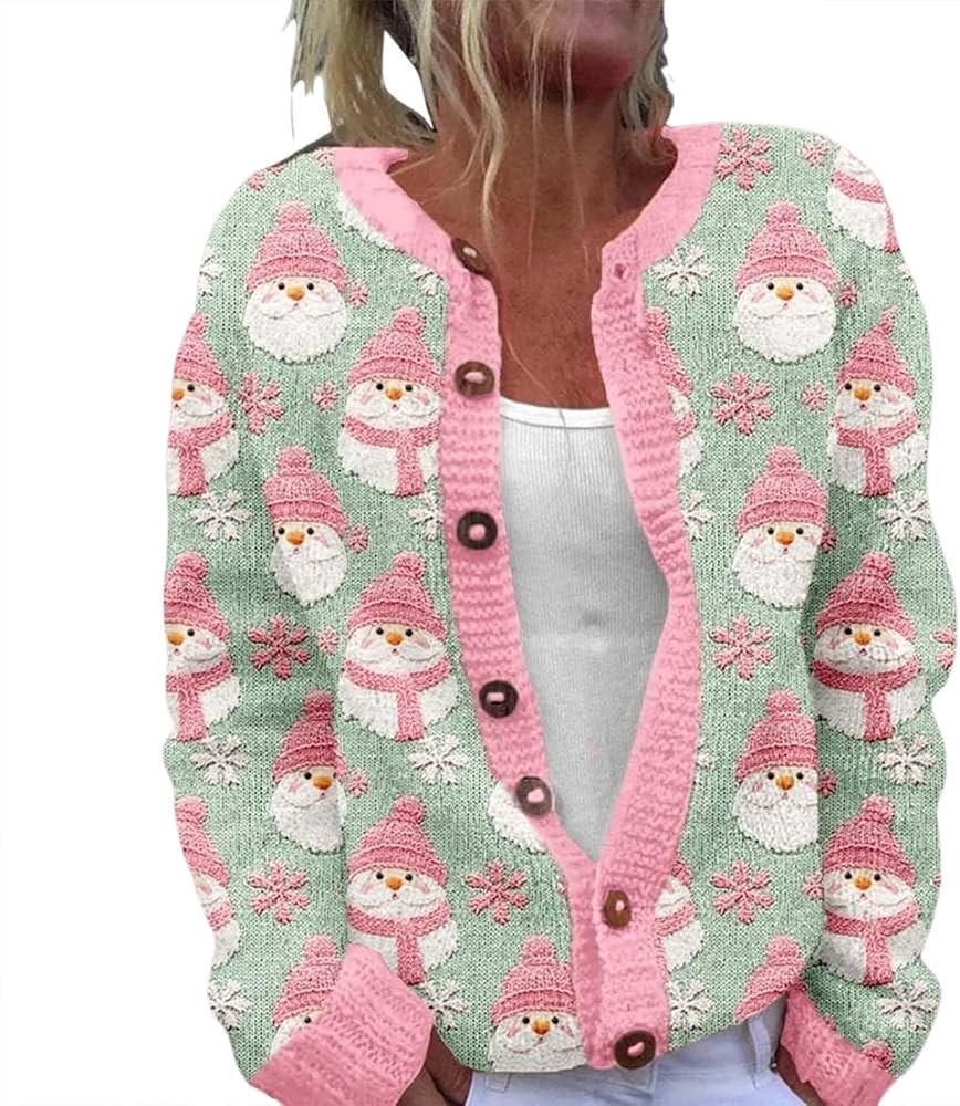 Ugly Christmas Sweaters for Women Plus Size Vintage Santa Funny Cardigan Button Up Cute Knit Sant... | Amazon (US)