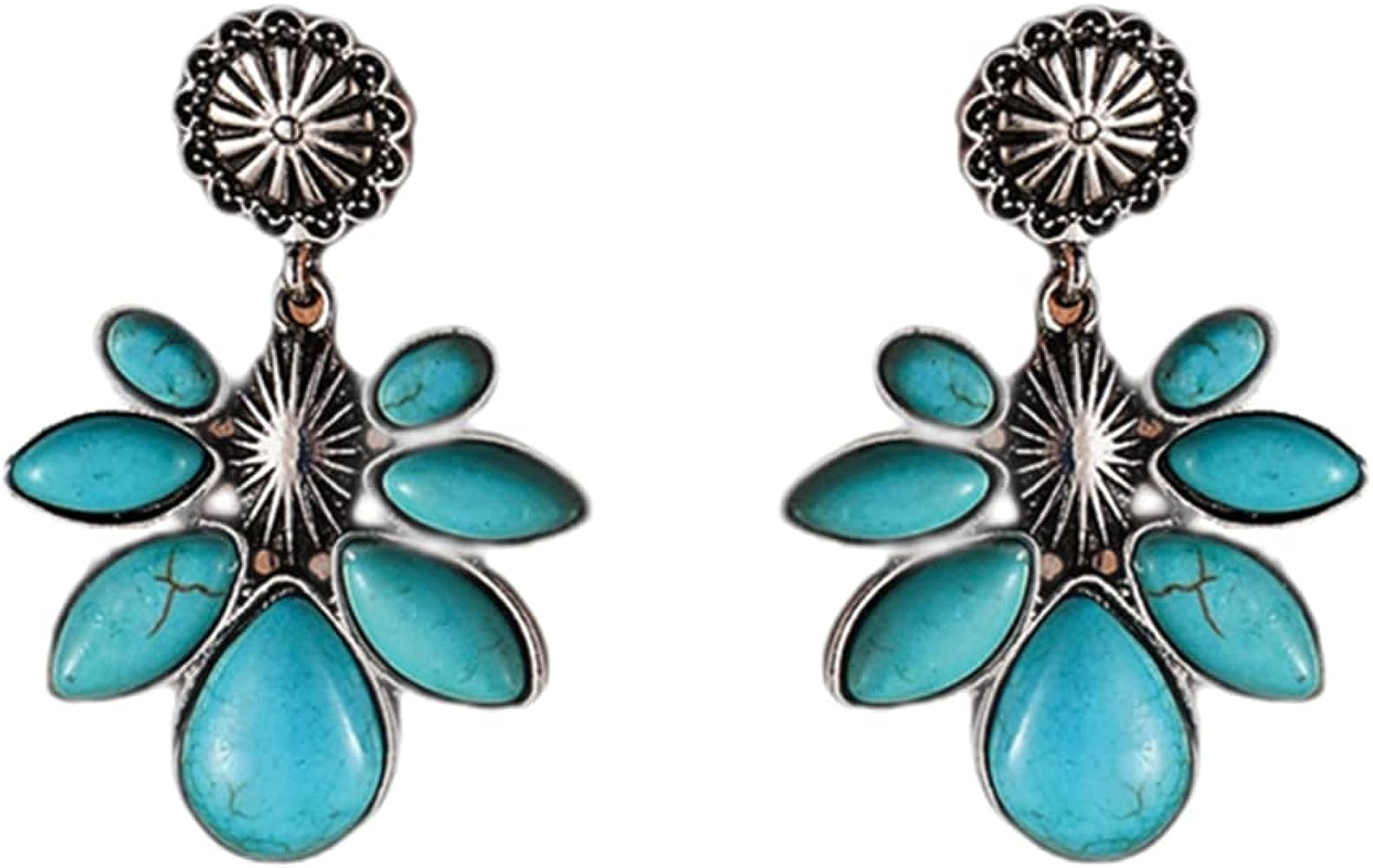 Bohemian Vintage Turquoise Oval Flower Ethnic Drop Dangle Earrings for Women Girls Boho Exaggerat... | Amazon (US)