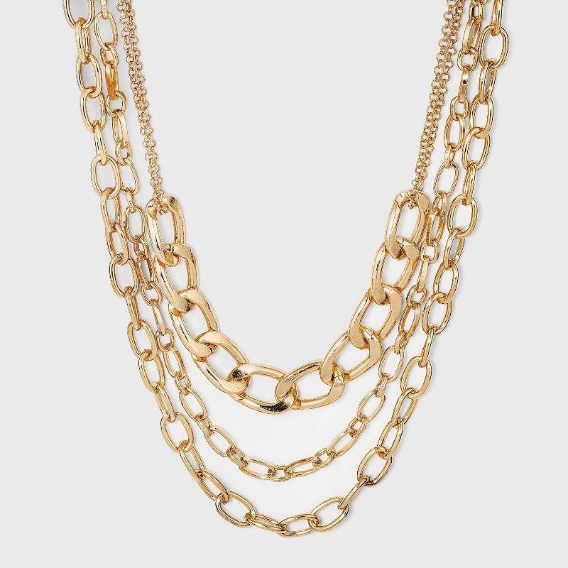 Multi Row Layered Chain Linked Necklace - A New Day™ | Target