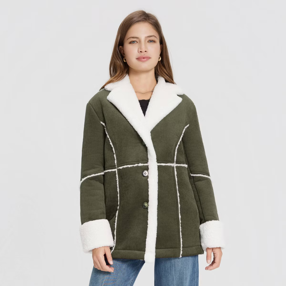Women's Corduroy Shearling Faux Fur Jacket - Universal Thread™ Burgundy XXL | Target
