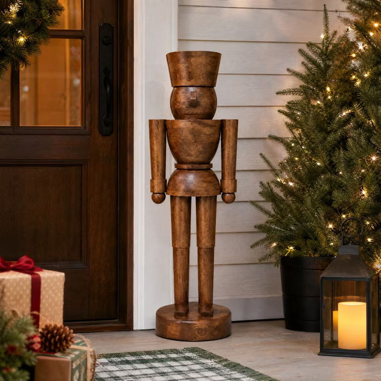 Nutcracker Christmas Decoration, 15.74 Inch Large Brown Faux Wood Nutcracker Figurine, Rustic Far... | Walmart (US)