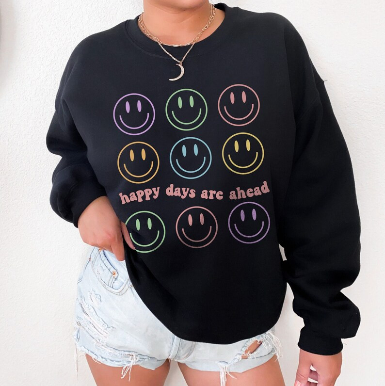 Happy Days Ahead Sweatshirt Smile Face Sweatshirt Retro Smile | Etsy | Etsy (US)