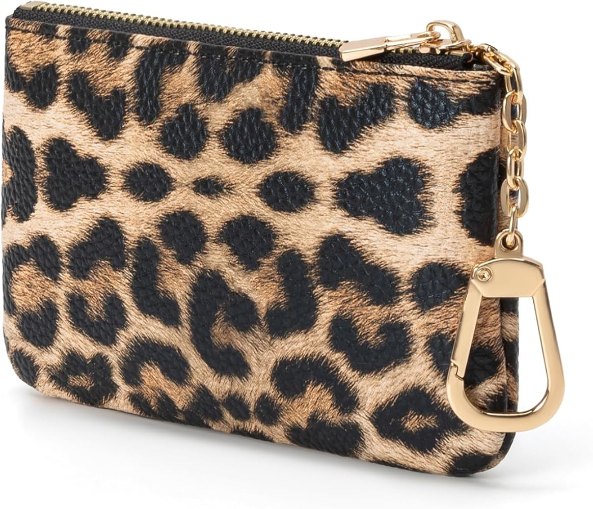 Leopard Print Coin Purse with Keychain - PU Leather Small Coin Pouch Key Pouch Small Card Holder ... | Amazon (US)