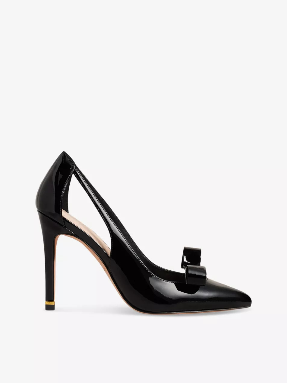 Bow-embellished cut-out patent-leather court shoes | Selfridges