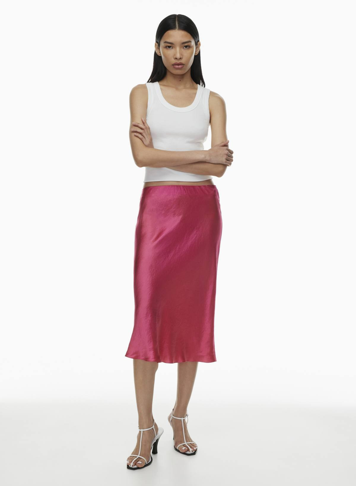 Aritzia Babaton Women's Slip Satin Midi Skirt in Eros Pink | 6 | Aritzia