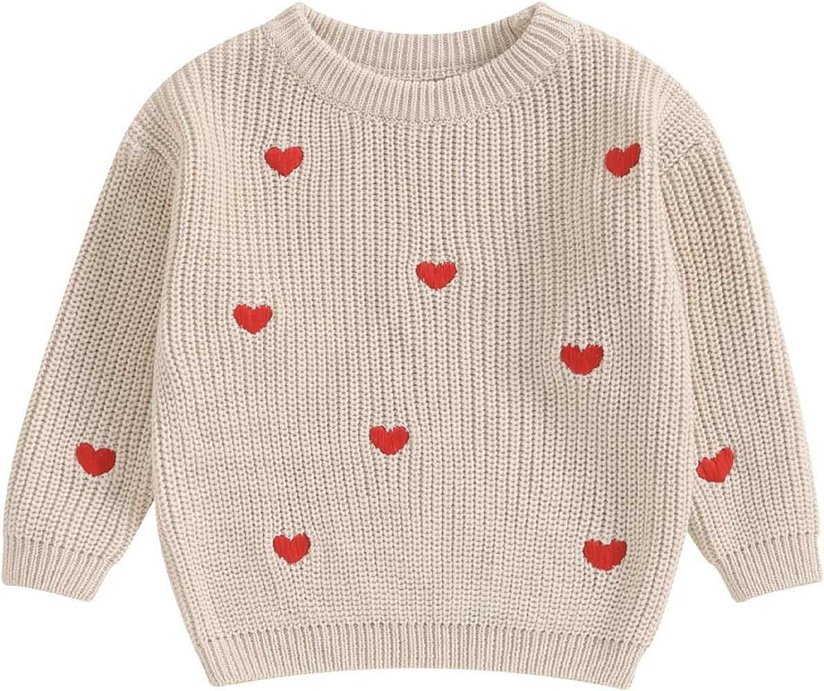 Baby Girl Valentines Day Outfit Love Heart Sweet Long Sleeve Sweater Tshirt Crewneck Tops Fall Wi... | Amazon (US)