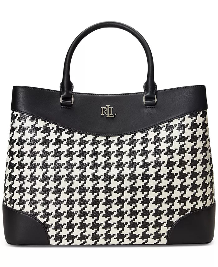 Lauren Ralph Lauren Houndstooth Woven Large Marcy Satchel - Macy's | Macy's
