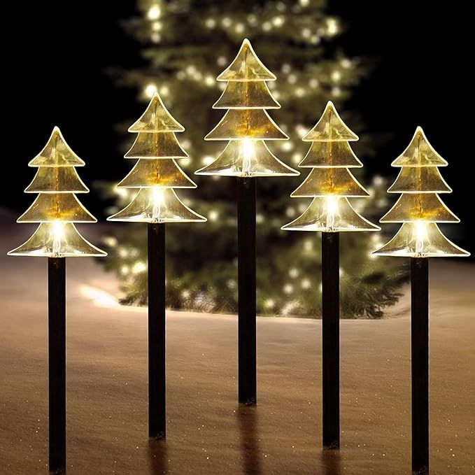 Christmas Solar Stake Lights, Set of 5 Waterproof Landscape Christmas Lights, Pathway Christmas D... | Amazon (US)