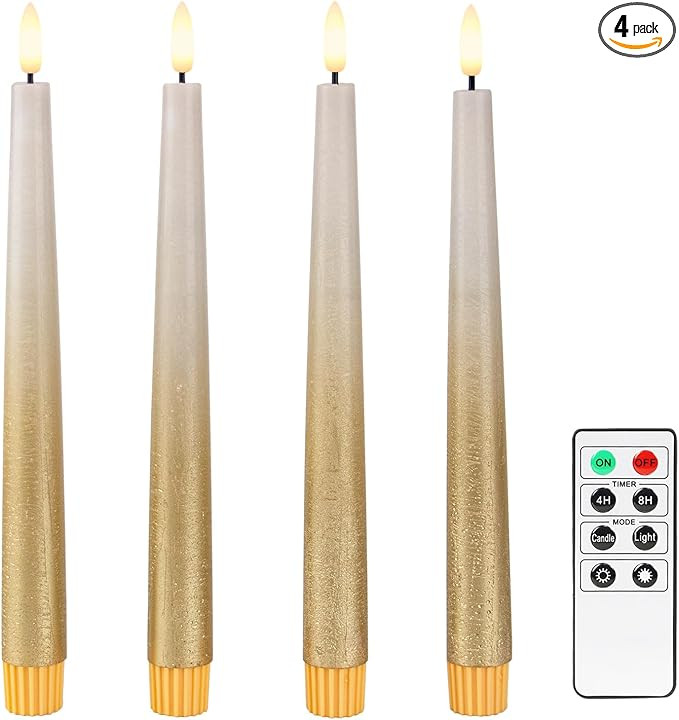 Fanna 9.6" Flameless LED Taper Candles with Timer in Real Wax, Battery Operated Rustic Metallic D... | Amazon (US)