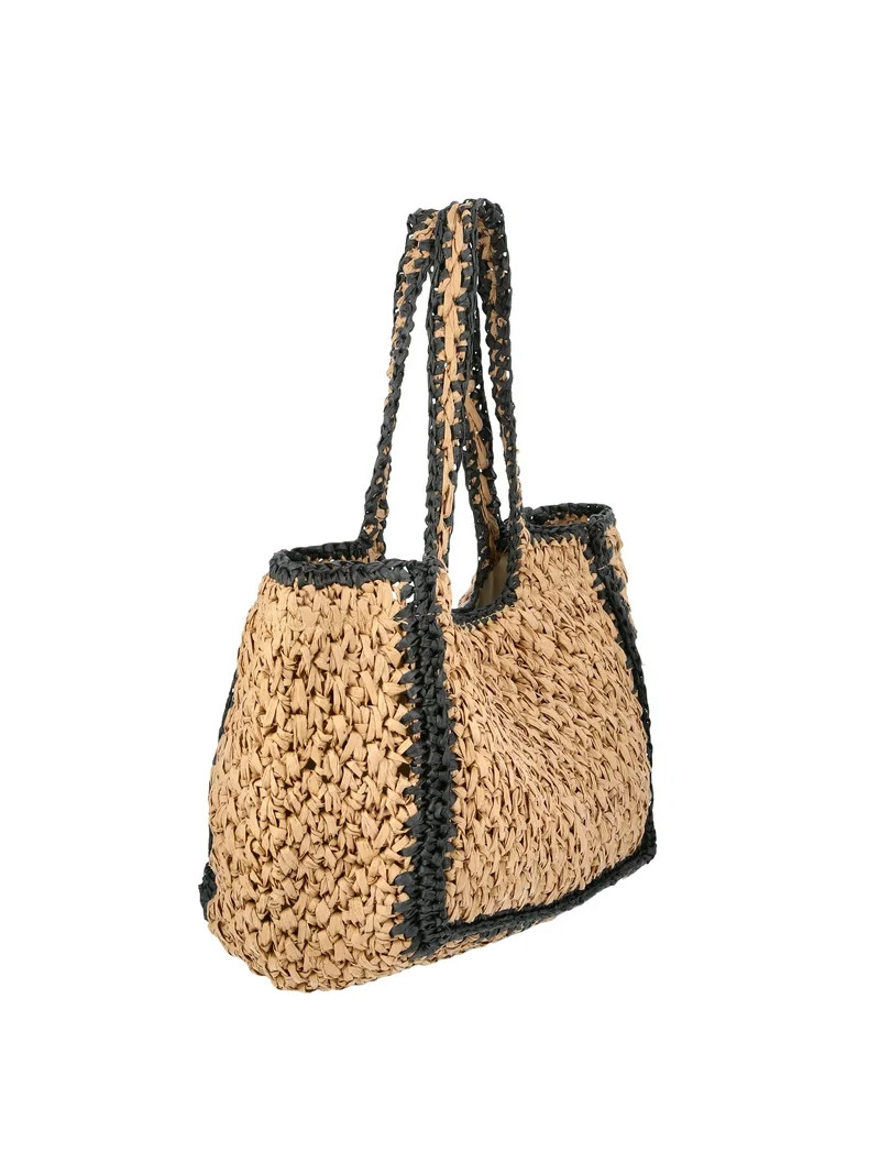 Time and Tru Women's Straw Border Mini Tote, Natural | Walmart (US)