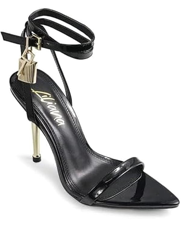 Liliana Women Pointy Open Toe Ankle Strap Stiletto Heel Sandal Metallic Shoes | Amazon (US)
