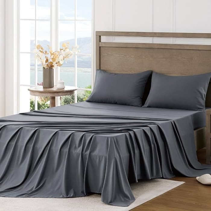 FreshCulture Twin Bed Sheets Brushed Microfiber 3 Piece Sheet Set Twin Bed Dark Grey | Amazon (US)