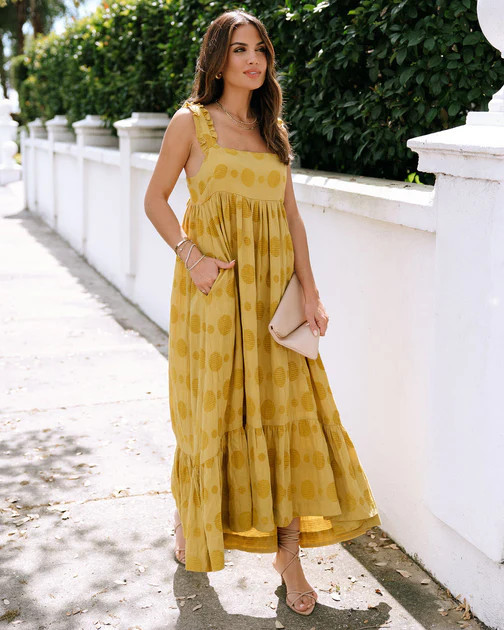 Drea Cotton Textured Pocketed Maxi Dress - Dark Mustard | VICI