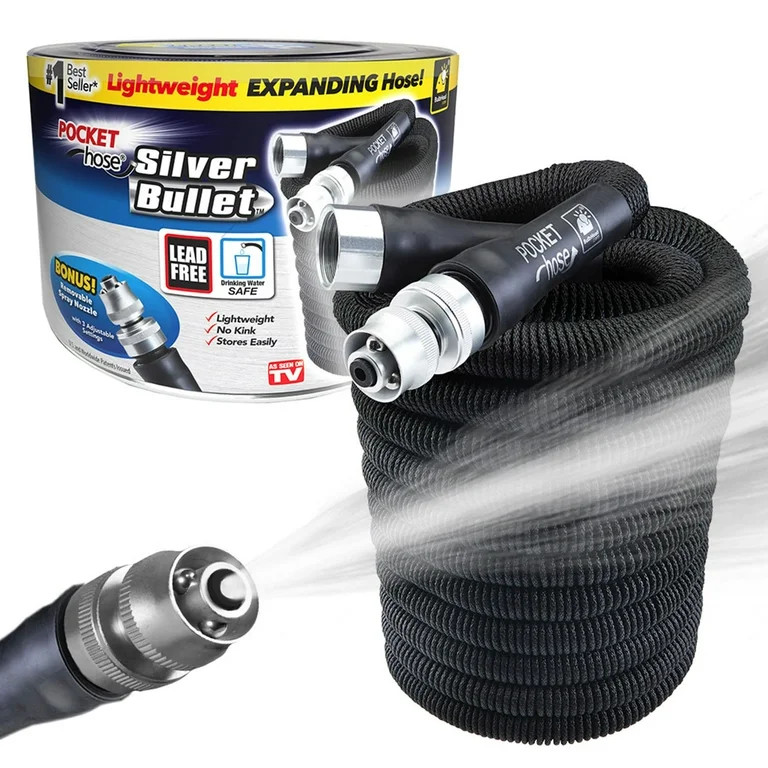 Pocket Hose Silver Bullet 75 ft Turbo Shot Nozzle Multiple Spray Patterns Expandable Garden Hose ... | Walmart (US)