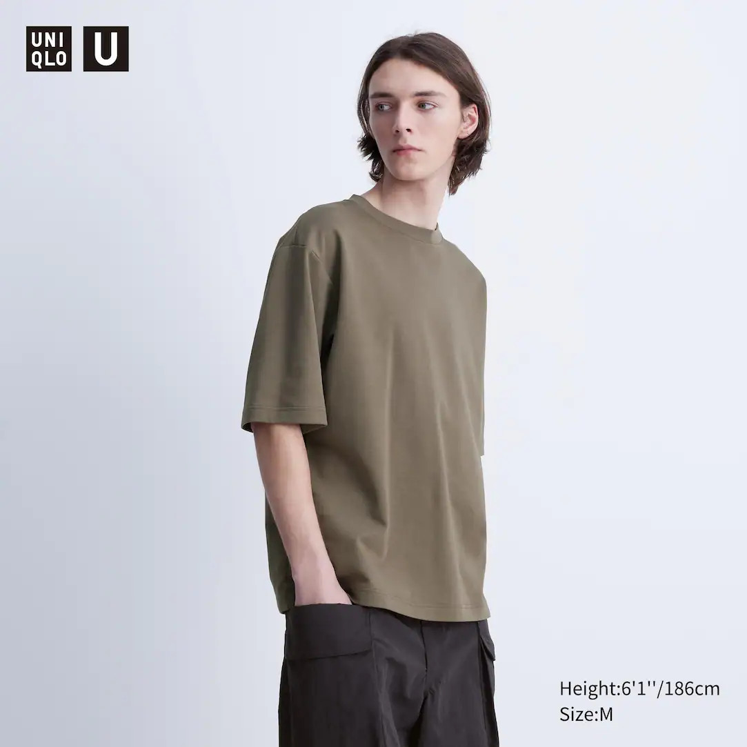 AIRism Cotton Oversized Crew Neck Half Sleeved T-Shirt | UNIQLO (UK)